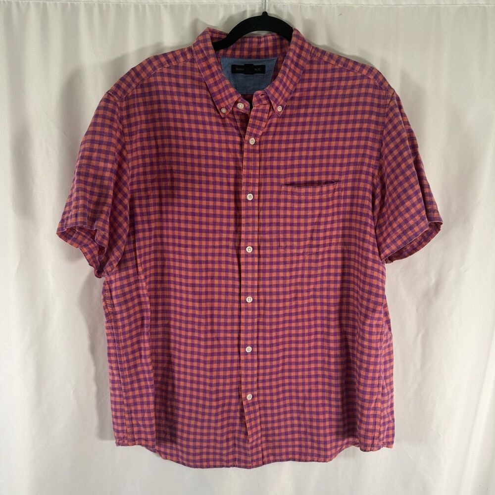 Banana Republic Linen Blend Button Down Shirt Men's XL Purple Orange Short Slv
